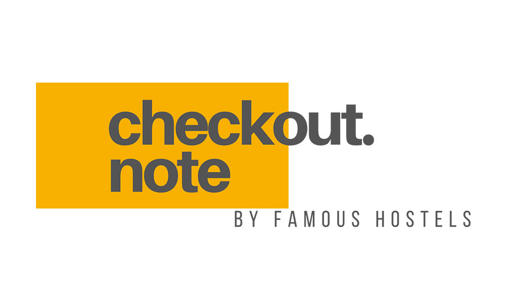 Checkout.note by Famous Hostels logo. Get free accommodation for your travel content