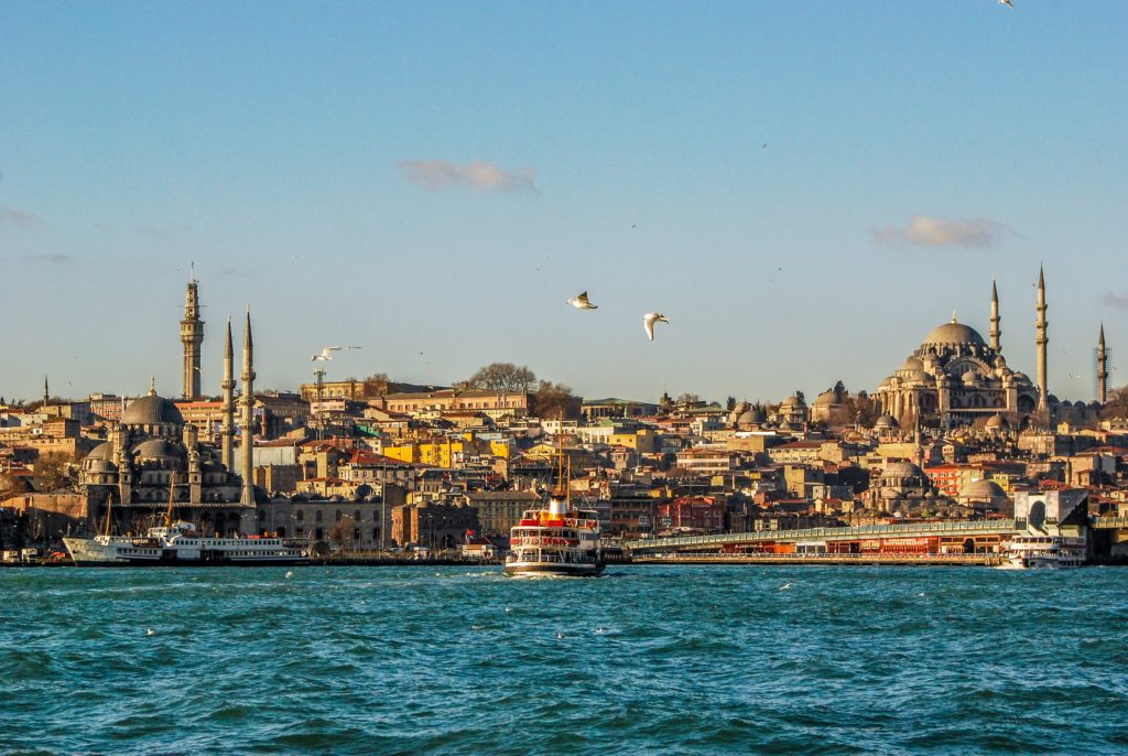 bosporus looking at skyline of istanbul