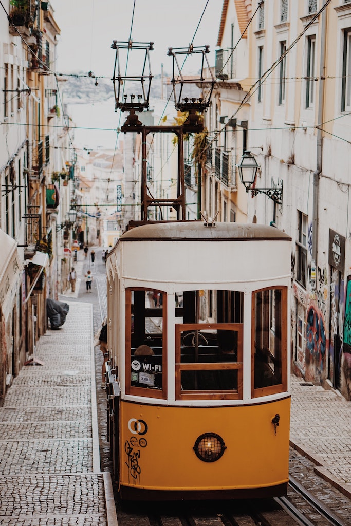 42 Instagram Hot Spots in Europe - Iconic Yellow Trams in Lisbon, Portugal.