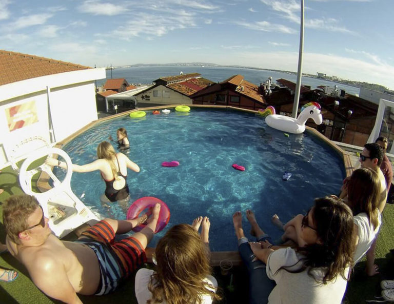 Sunset hostel swimming pool in Lisbon
